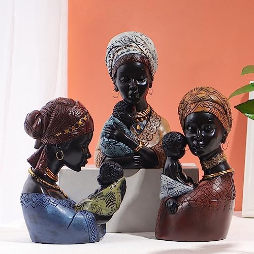 African Mother and Child Decor Statues for Home