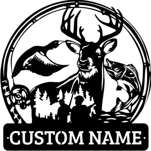 Personalized Deer Duck and Bass Fishing Metal Wall Art 16 Inch