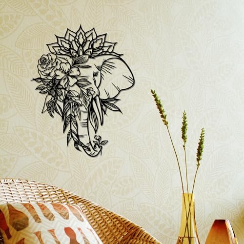 Rajukit Elephant with Lotus Metal Wall Art