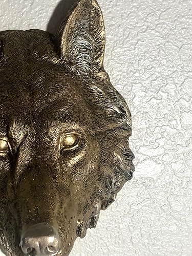 Realistic Wolf Head Wall Sculpture in Bronze Finish
