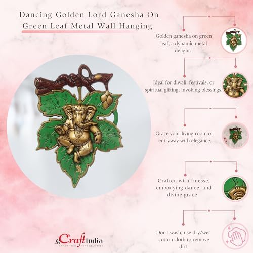 Dancing Golden Lord Ganesha Metal Wall Hanging Decor