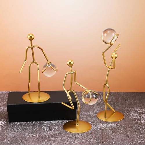 Golden Iron Sportsman Figurine with Crystal Ball Decor Sculpture