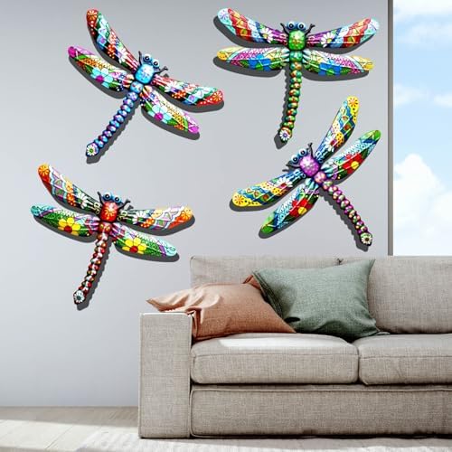 GENHAOTHREE Extra Large 4PCS Metal Dragonfly Wall Art Outdoor