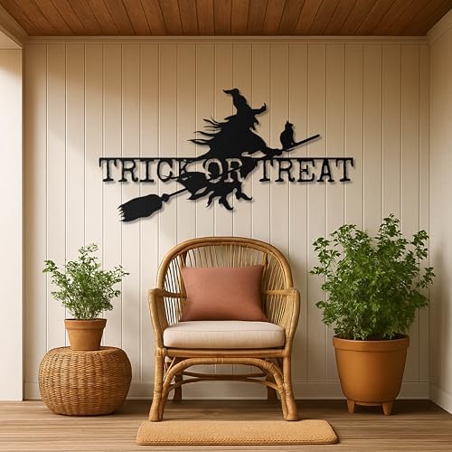 Pluviart Spooky Halloween Wall Art Sign - Witch Cat Silhouette