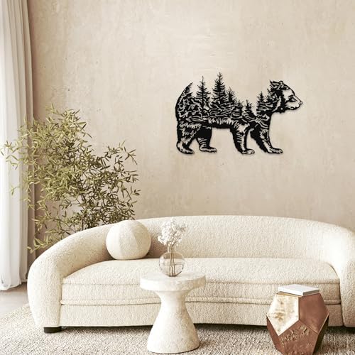 Rajukit Bear Decor - Rustic Wall Sculpture with Mountain and Trees