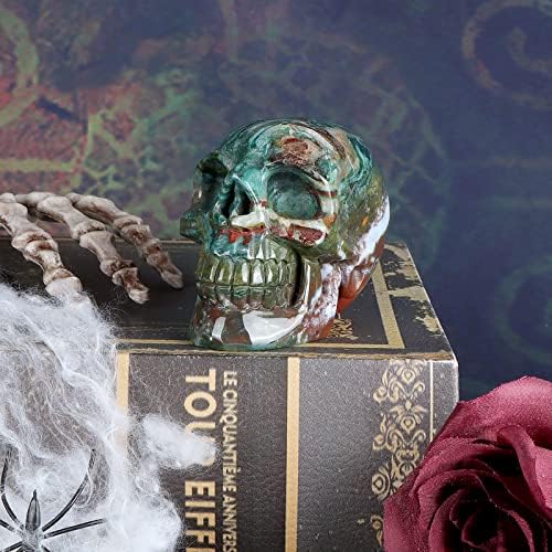 LEADGEM 30 Inch Ocean Jasper Crystal Skull Decor Statue
