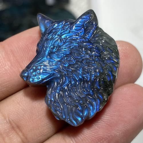 TEAMWILL Labradorite Crystal Wolf Head Sculpture