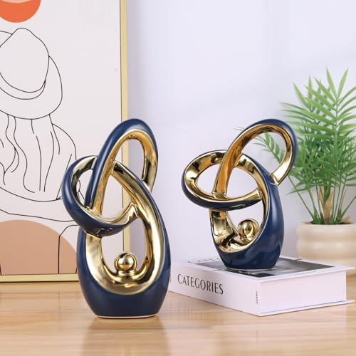 Modern Blue and Gold Decor Desk Sculpture for Home
