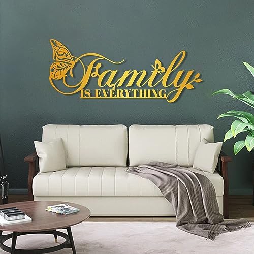 Family Is Everything Metal Wall Art with Butterfly 31x13 Inches Black