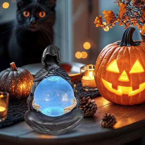 Grim Reaper Statue with Crystal Ball Light-up Sphere