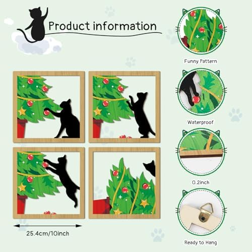 HOURIA 4PCS Black Cat Christmas Wall Sculptures