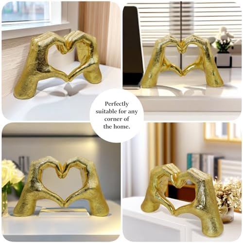 DECOUE Gold Heart Hands Statue Home Decor