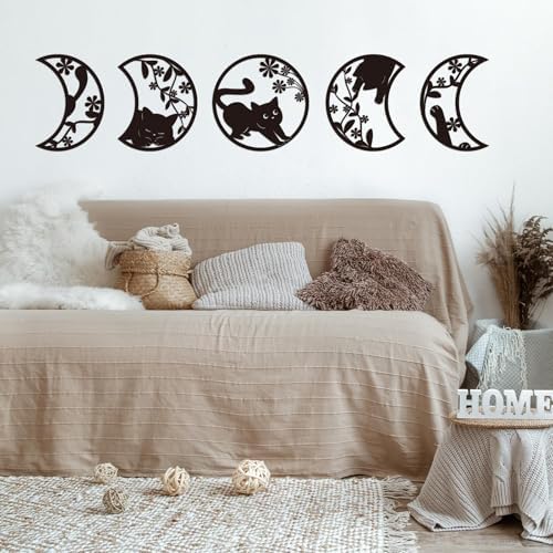 Oubasa Black Cat Moon Phase Wall Art Set of 5