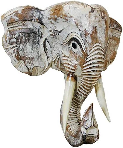 Elephant Head Mask Decor Wall Sculpture Hand Carved and Painted