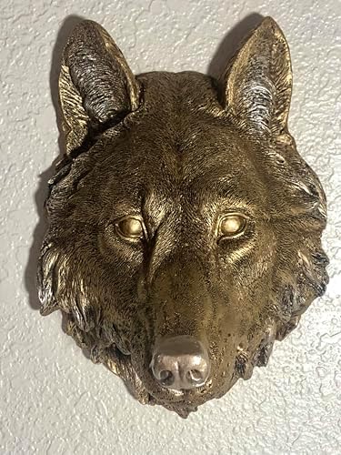 Realistic Wolf Head Wall Sculpture in Bronze Finish