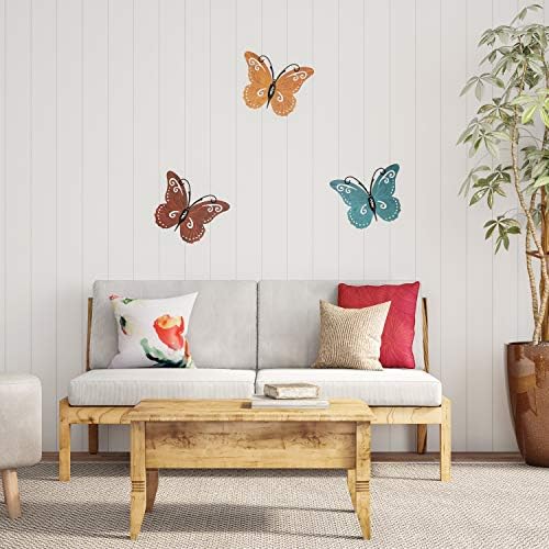 3-Piece Butterfly Metal Wall Art Set - Hand Painted Decor