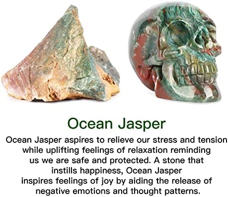 LEADGEM 30 Inch Ocean Jasper Crystal Skull Decor Statue