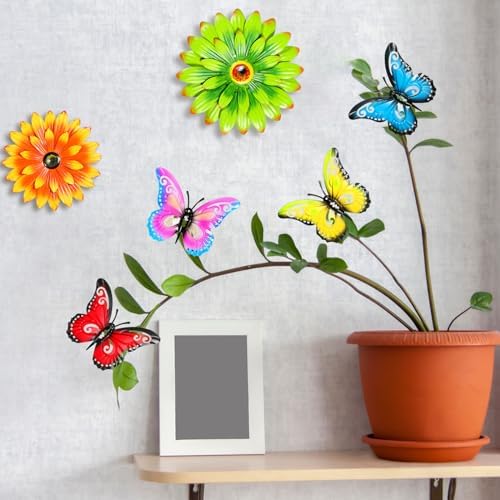 Gisafai 10 Pcs Metal Flowers Wall Art Outdoor Decor
