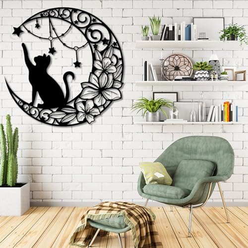Fzojnxy Premium Black Cat and Moon Wall Art