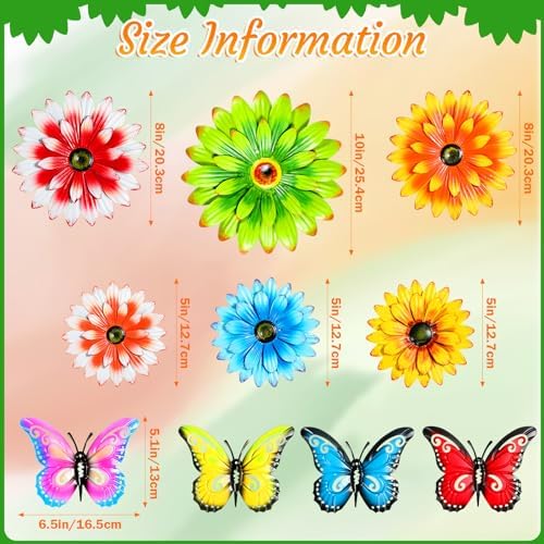 Gisafai 10 Pcs Metal Flowers Wall Art Outdoor Decor