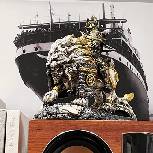 LOOYAR Medieval White Lion Samurai Warrior Resin Statue