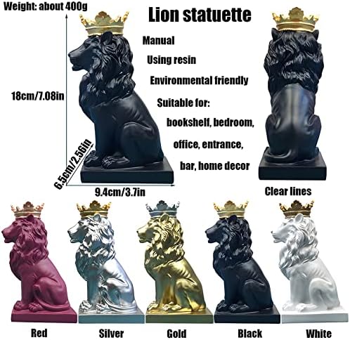 7 Inches Crown Lion Statue - Handmade Resin Animal Sculpture
