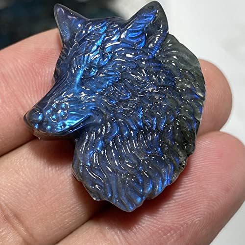 TEAMWILL Labradorite Crystal Wolf Head Sculpture