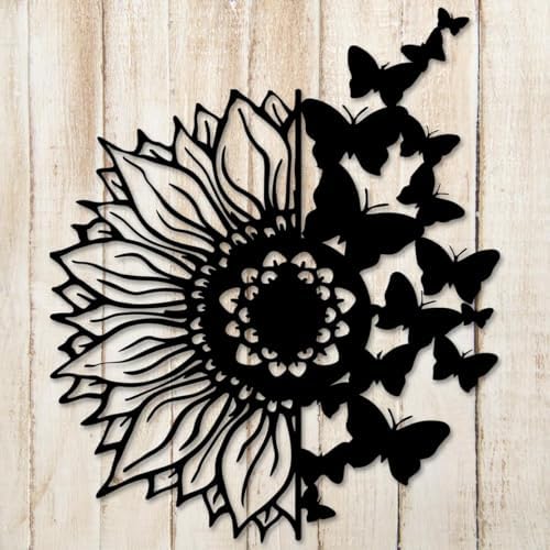 Sunflower Butterfly Wall Art - Metal Decor for Home