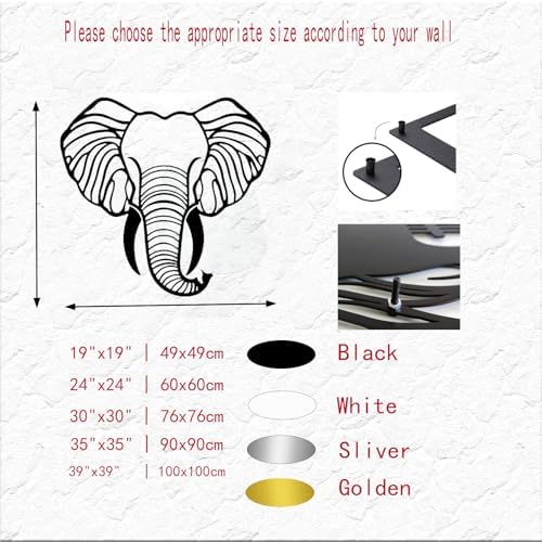 DuiDuiQ Elephant Metal Wall Art White 19x19 Inches