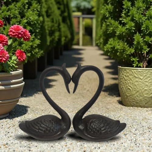 Handmade Cast Iron Swan Decor Statue