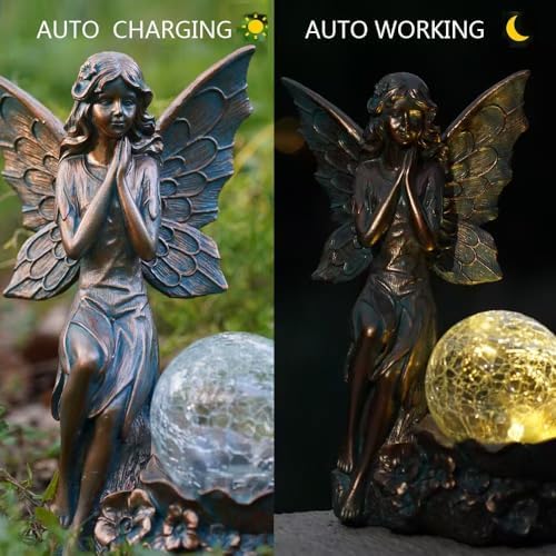 Decorative Garden Fairy Solar Light Statue with Bronze Finish