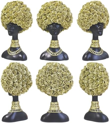 Pigort African American Woman Head Statue Gold Decor Sculpture