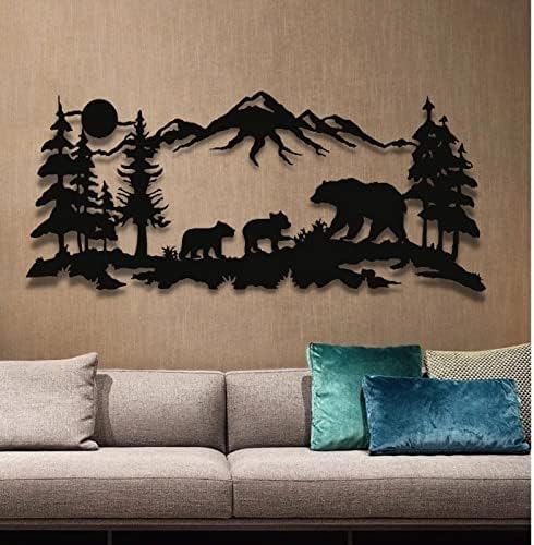 Bear Family Metal Wall Decor Art Black 24W x 12H