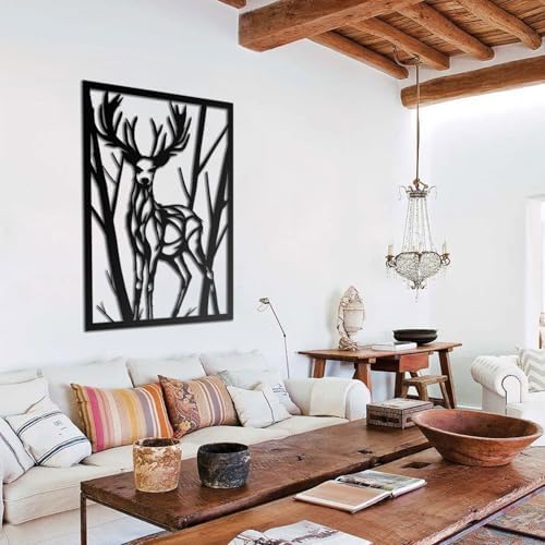 BONPERLA Majestic Deer Wall Sculpture - Black Steel Decor