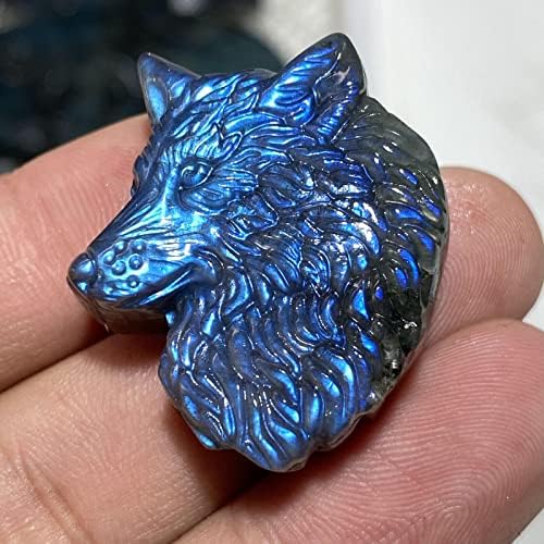 TEAMWILL Labradorite Crystal Wolf Head Sculpture