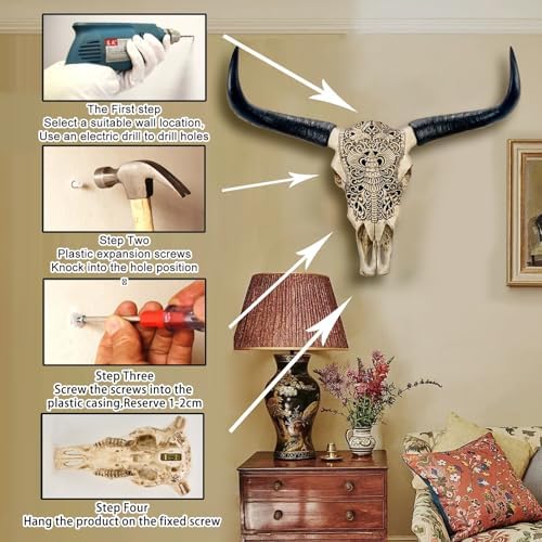 Hand-Carved Authentic Cow Skull Wall Decor 27x26x10 Inch