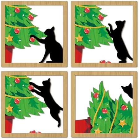 HOURIA 4PCS Black Cat Christmas Wall Sculptures