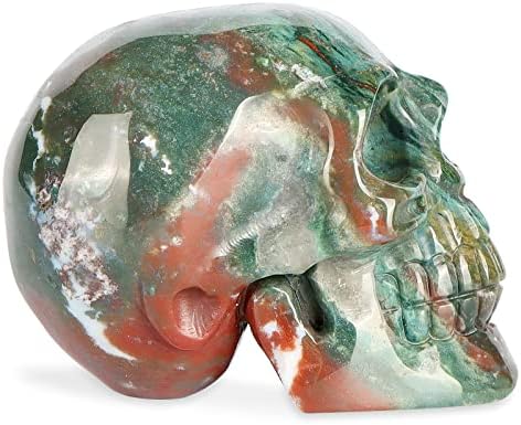 LEADGEM 30 Inch Ocean Jasper Crystal Skull Decor Statue