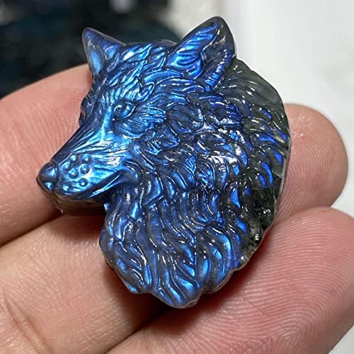 TEAMWILL Labradorite Crystal Wolf Head Sculpture