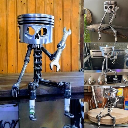 Carving Piston Skull Face Metal Art Statue