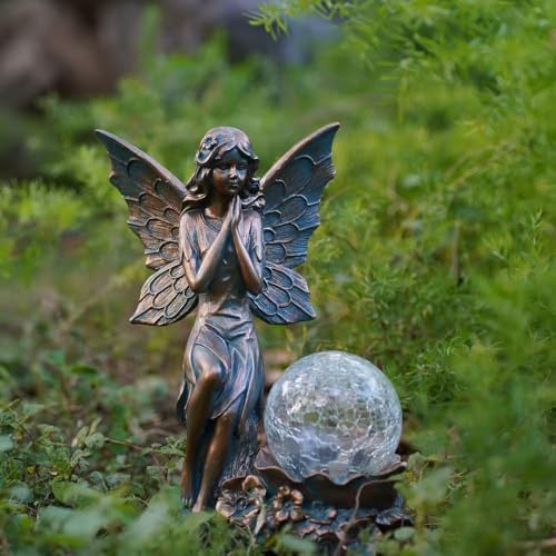 Decorative Garden Fairy Solar Light Statue with Bronze Finish