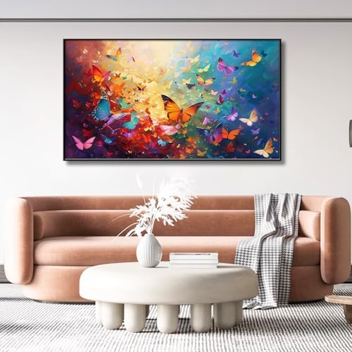 Butterfly Canvas Wall Art - 30x17 Inch Gold Framed Decor
