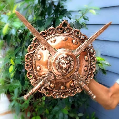 Swords And Shield Wall Hanging - Lion Head Design - 12 Inch