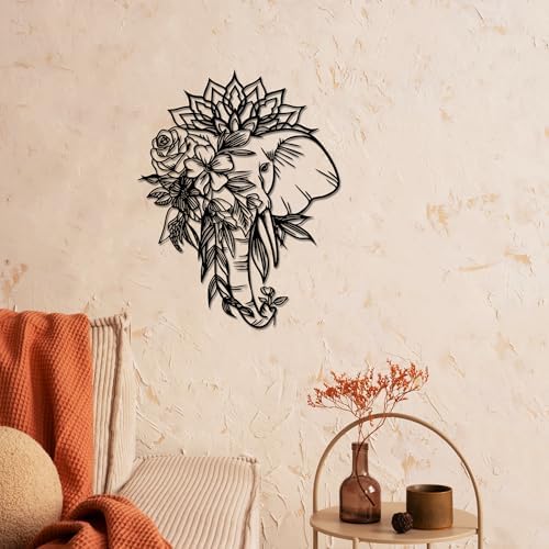 Rajukit Elephant with Lotus Metal Wall Art