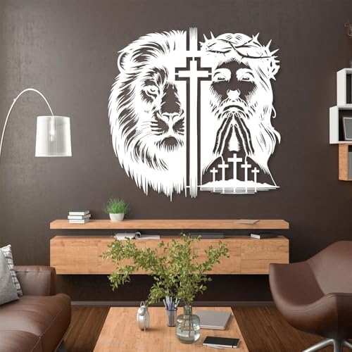 Jesus and Lion Metal Wall Art 19x19 Black