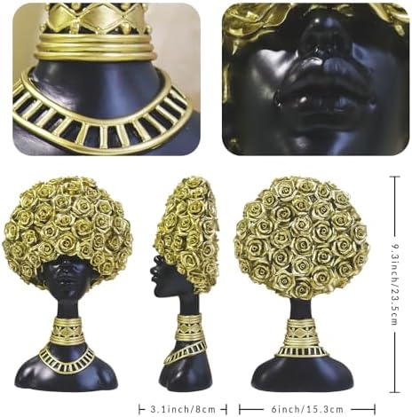 Pigort African American Woman Head Statue Gold Decor Sculpture