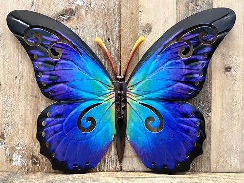 12-inch Blue Metal Butterfly Wall Art Decor