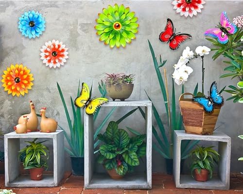 Gisafai 10 Pcs Metal Flowers Wall Art Outdoor Decor