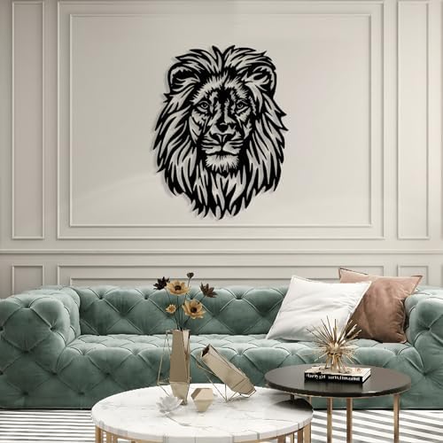 Lion Head Metal Wall Art 35x28 Black