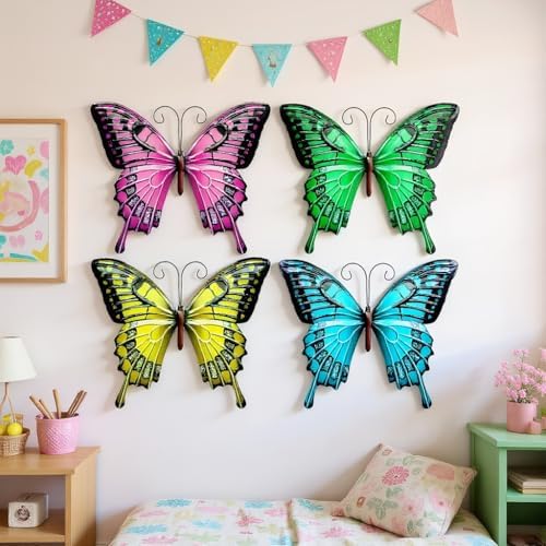 GENHAOTHREE 4-Pack Weatherproof Metal Butterfly Wall Decor